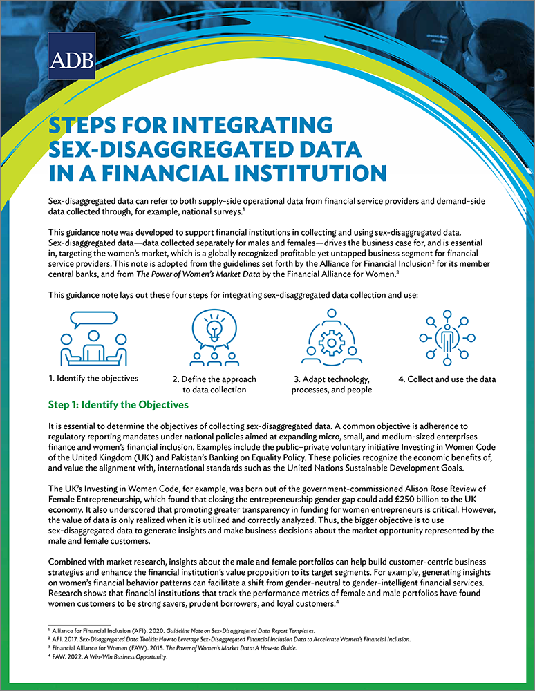 Steps for integrating sex-disaggregated data in a financial institution