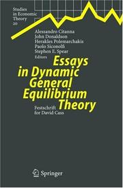 Essays in dynamic general equilibrium theory festschrift for David Cass