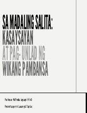 Sa madaling salita kasaysayan at pag-unlad ng wikang pambansa