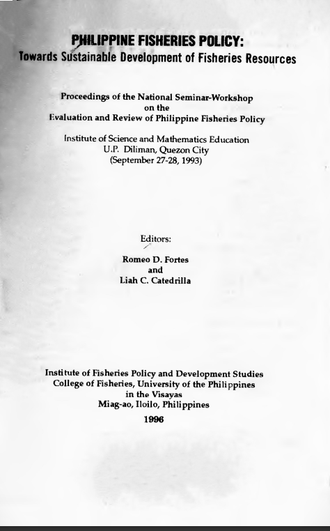 Philippine fisheries policy towards sustainable development of fisheries resources