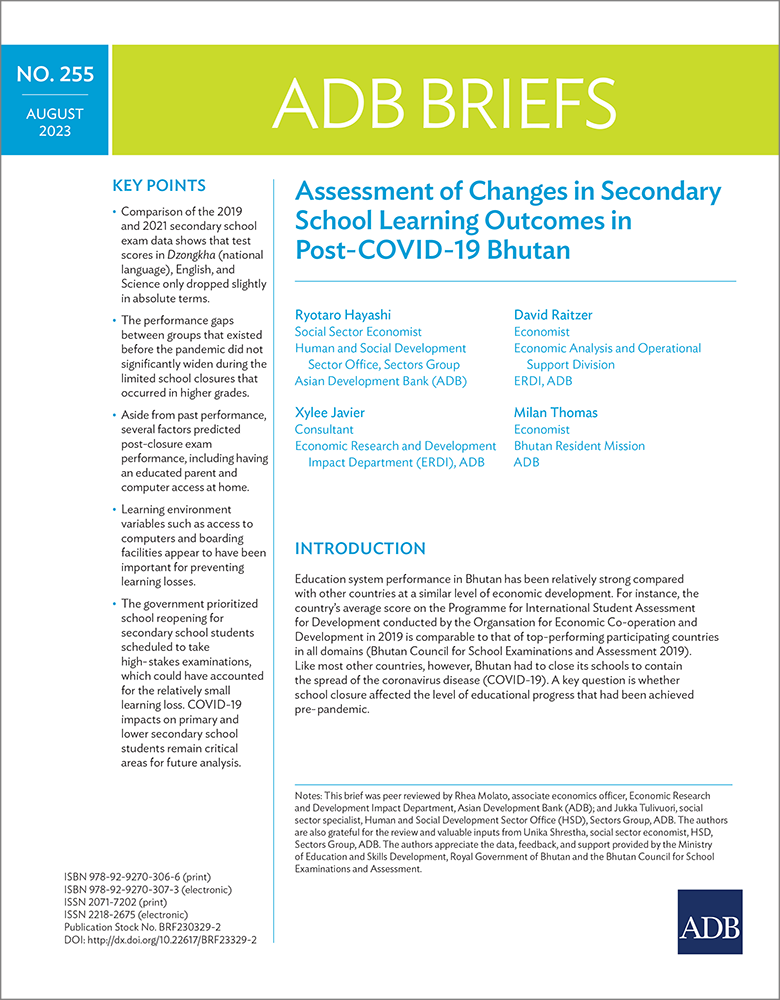 Assessment of changes in secondary school learning outcomes in post-COVID-19 Bhutan